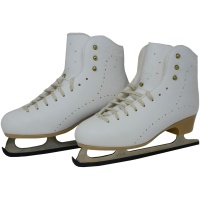 Belati Primula beginner figure skates in white with beige soles and Botas Nicole blades