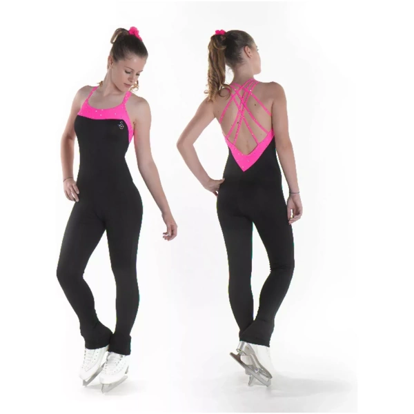 Sagester Eiskunstlauf-Body, Stil: 625, Schwarz mit Rosa Bodys für Damen und Mädchen