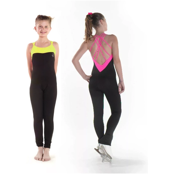 Sagester Eiskunstlauf-Body, Stil: 625, Schwarz mit Gelb Bodys für Damen und Mädchen
