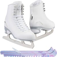 Jackson Ultima White Figure Ice Skates for Women/Adult 4 Bundle with Guardog Berry Blend Swirlz Skate Guards