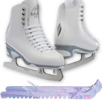 SKATE GURU Jackson Finesse JS150 Women's Figure Ice Skates Womens 4 Bundle with Skate Guards