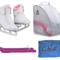 Jackson Finesse 180 ice skates in Pink with Guardog 837 guards + Pink skate bag + towel