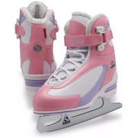 Jackson Softec ST2321 youth ice skates in pink with lilac trim and a white and lilac two-color figure outsole