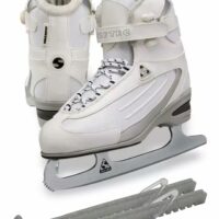 Jackson Ultima Softec Ice Skates - Modern Comfort & Style, Color:White/Fleece, Size:5 Bundle with Skate Guards