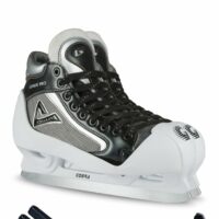 Botas - Goalie PRO - Men's Ice Hockey Skates | Made in Europe (Czech Republic) | Color: Black with White, Size Adult 7 Bundle with Skate Guards
