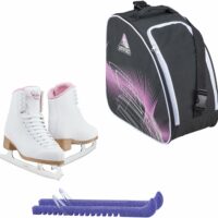 Jackson SoftSkate 380 ice skates in Pink with Guardog 840 guards + Purple skate bag