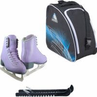 Jackson SoftSkate 380 ice skates in Lilac with Guardog 802 guards + Blue skate bag