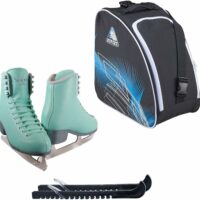 Jackson SoftSkate 380 ice skates in Mint with Guardog 802 guards + Blue skate bag