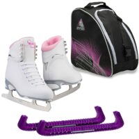 Jackson Finesse 180 ice skates in Pink with Guardog 140 guards + Purple skate bag