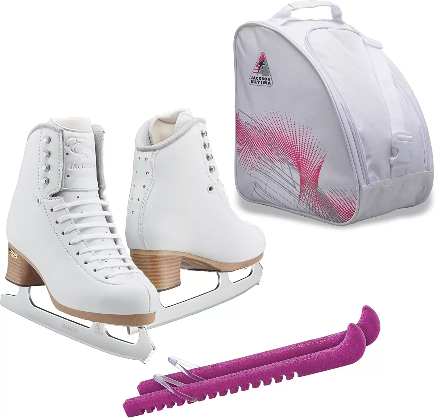 Jackson Ultima SoftSkate Patines de hielo para mujer / Paquete con bolsa  Jackson, Guardas para patines Guardog / Púrpura - SKATE GURU INC