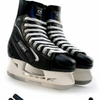 Botas - Yukon 381 - Men's Ice Hockey Skates | Made in Europe (Czech Republic) | Color: Black with Silver, Size Adult 4 Bundle with Skate Guards