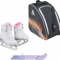 Jackson Finesse 180 ice skates in Pink with Guardog 870 guards + Orange skate bag