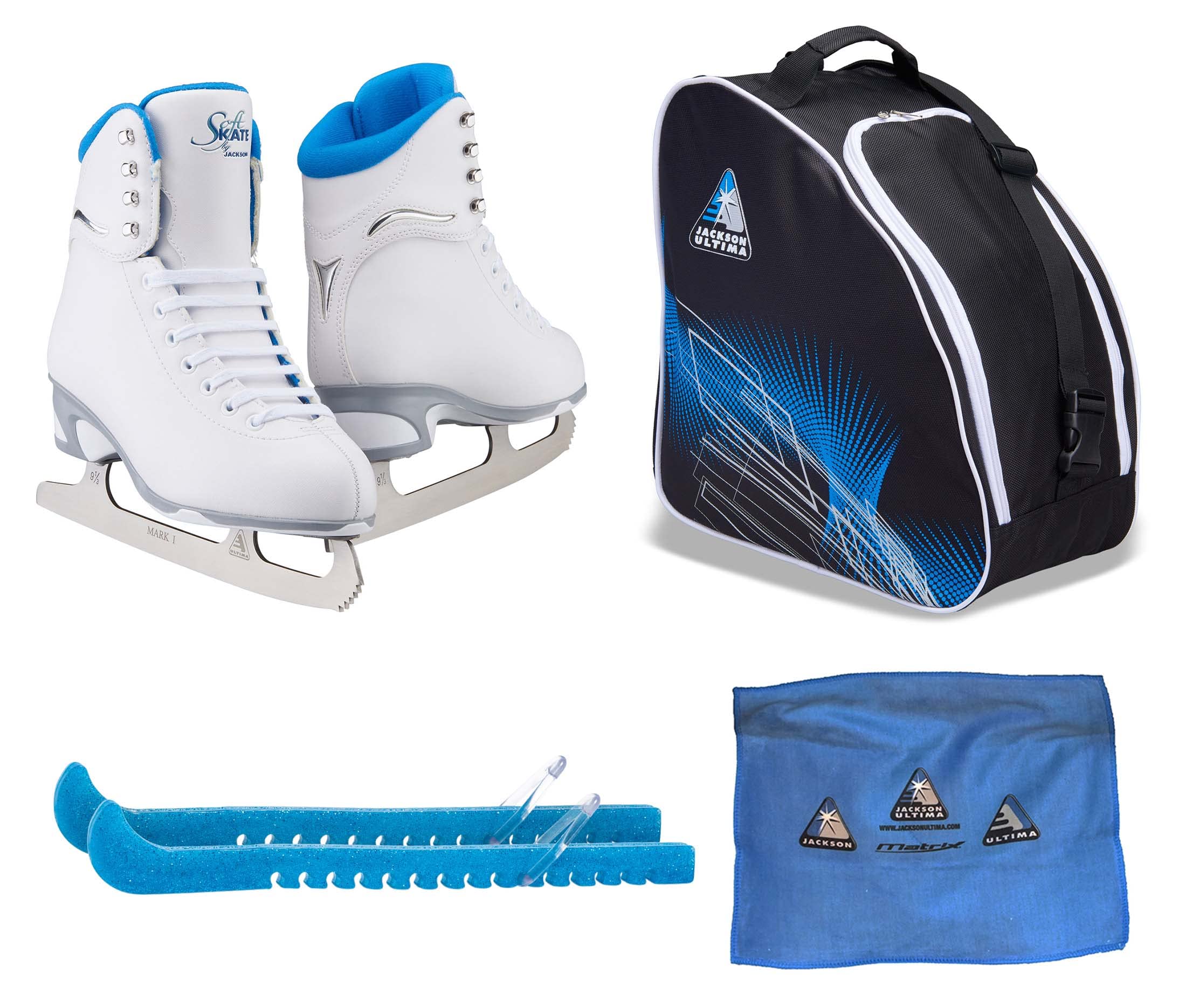 Jackson Finesse 180 Women’s & Girls’ Ice Skate Bundle — Skate guards + skate bag + towel