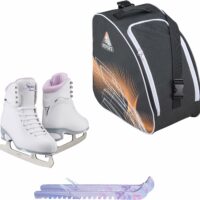 Jackson Finesse 180 ice skates in Purple with Guardog 870 guards + Orange skate bag