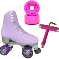 White Jackson Finesse skates with White Atom Tone wheels and tool