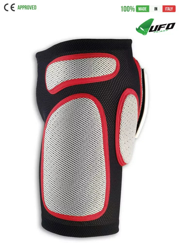 UFO PLAST Made in Italy – Weich gepolsterte Shorts, Hüftschutz, herausnehmbare Kunststoffpolsterung, Weiß mit Rot Gepolsterte Shorts