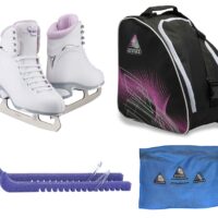 Jackson Finesse 180 ice skates in Purple with Guardog 840 guards + Purple skate bag + towel