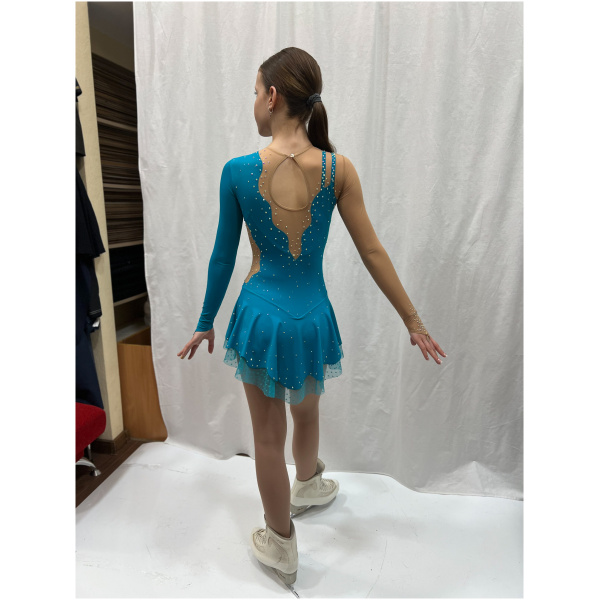 Figure Skating Dress Style A23 Mint/Blue Italian Fabric, Handmade Figure Skating Dresses figure skating dress