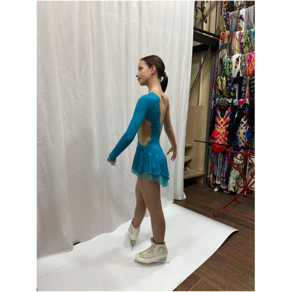 Vestido de patinaje artístico estilo A23 tela italiana menta/azul, hecho a mano Vestidos de patinaje artístico vestido de patinaje artístico