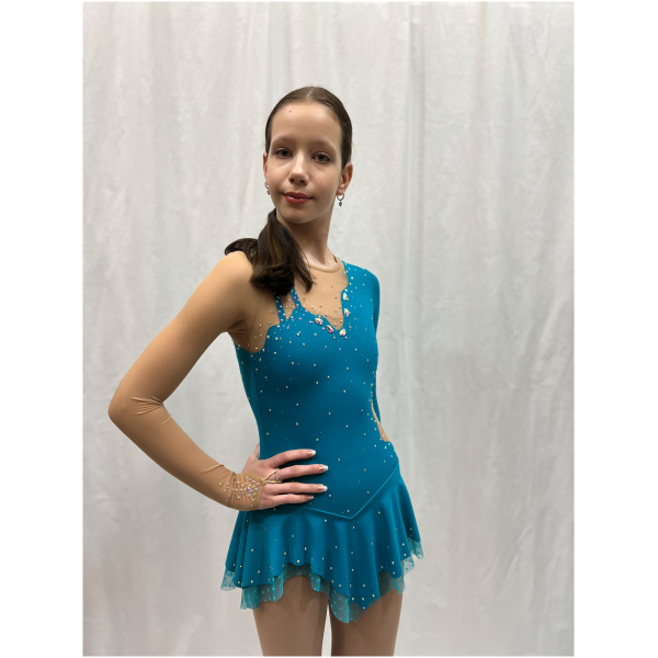 Figure Skating Dress Style A23 Mint/Blue Italian Fabric, Handmade Figure Skating Dresses figure skating dress
