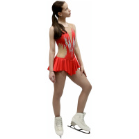 Vestido de patinaje artístico estilo A24 tela italiana roja, vestido de patinaje artístico A24 hecho a mano