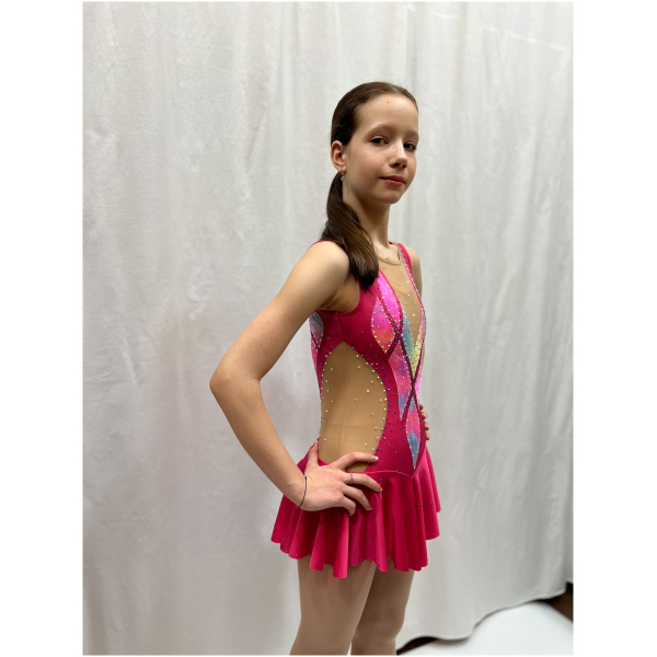 Figure Skating Dress Style A27 Pink Italian Fabric, Handmade Figure Skating Dresses figure skating dress