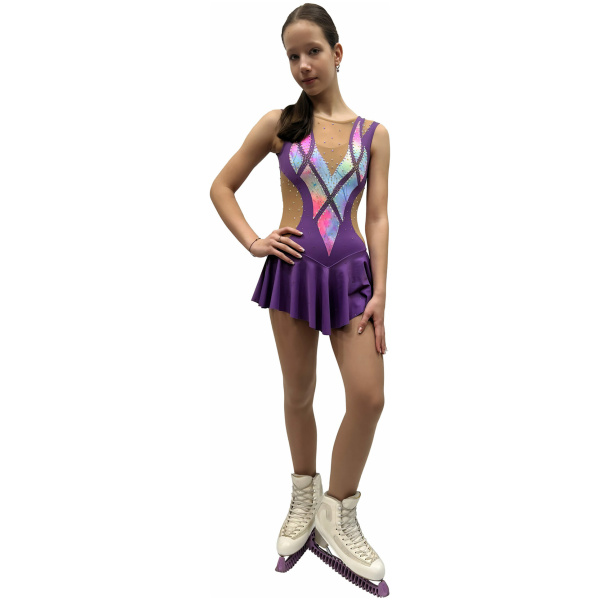 Figure Skating Dress Style A27 Violet Italian Fabric, Handmade Figure Skating Dresses figure skating dress