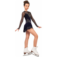Figure Skating Dress Style A14 Black Blue Italian Fabric, Handmade A14 figure skating dress