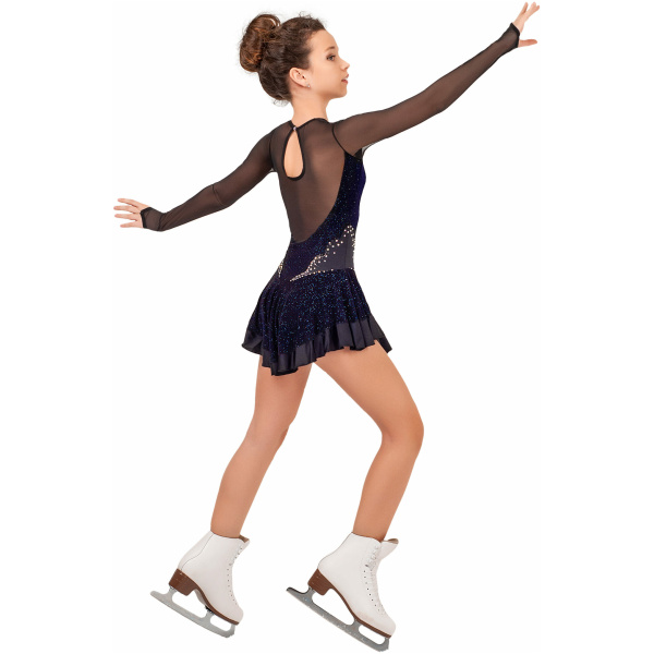 Figure Skating Dress Style A14 Black Blue Italian Fabric, Handmade A14 figure skating dress