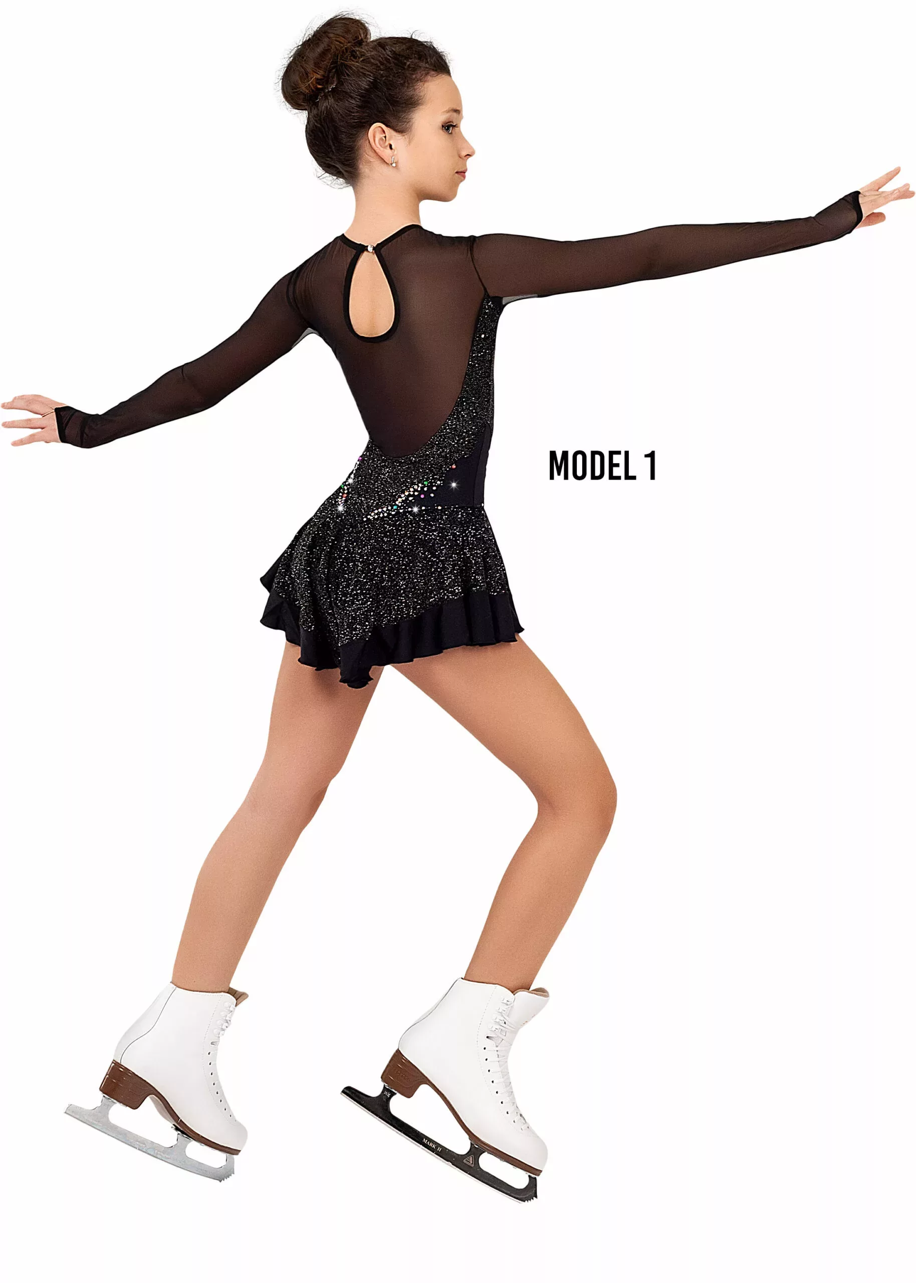 Robe de patinage artistique SGmoda Style : Style : A14 / Noir Argent Robes