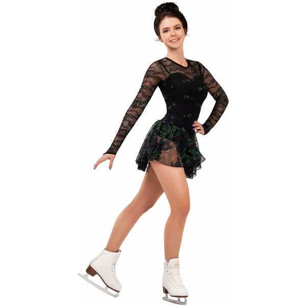 Vestido de patinaje artístico estilo A13 tela italiana negra, hecho a mano Vestido de patinaje artístico A13