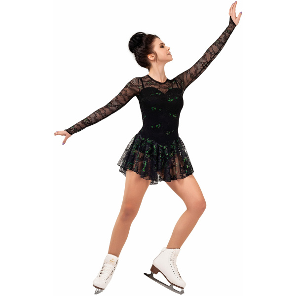 Vestido de patinaje artístico estilo A13 tela italiana negra, hecho a mano Vestido de patinaje artístico A13
