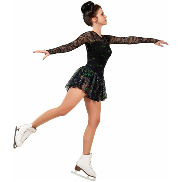 Figure Skating Dress Style A13 Black Italian Fabric, Handmade A13 figure skating dress