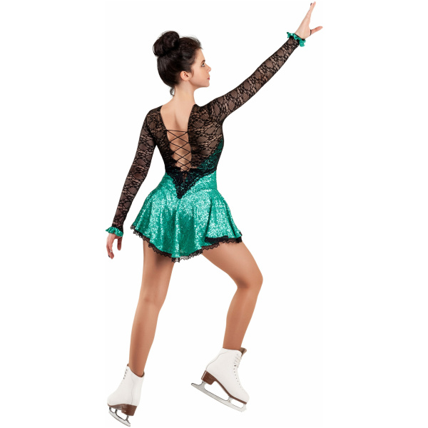 Vestido de patinaje artístico estilo A15 tela italiana turquesa, hecho a mano Vestido de patinaje artístico A15