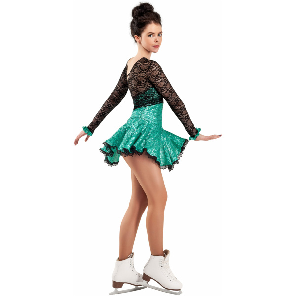 Figure Skating Dress Style A15 Turquoise Italian Fabric, Handmade A15 figure skating dress