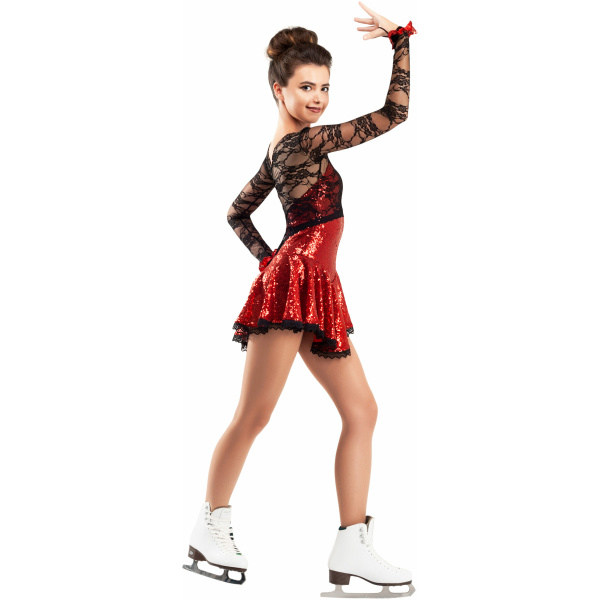 Vestido de patinaje artístico estilo A15 tela italiana roja, hecho a mano Vestido de patinaje artístico A15