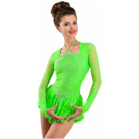 Vestido de patinaje artístico estilo A16 tela italiana verde, vestido de patinaje artístico A16 hecho a mano