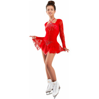 Vestido de patinaje artístico estilo A16 tela italiana roja, vestido de patinaje artístico A16 hecho a mano