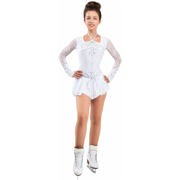 Vestido de patinaje artístico estilo A16 tela italiana blanca, hecho a mano vestido de patinaje artístico A16