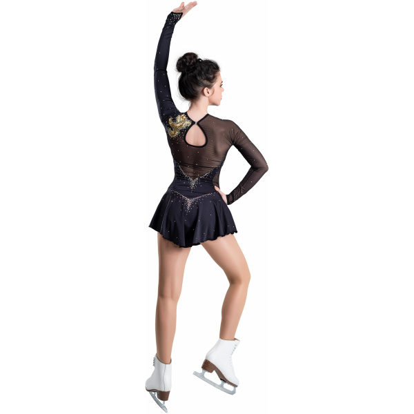 Vestido de patinaje artístico estilo A17 negro tela italiana, hecho a mano vestido de patinaje artístico A17