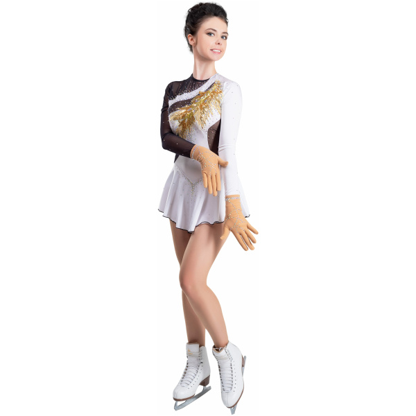 Eiskunstlaufkleid Stil A17 Schwarz Weiß Italienischer Stoff, handgefertigt A17 Eiskunstlaufkleid