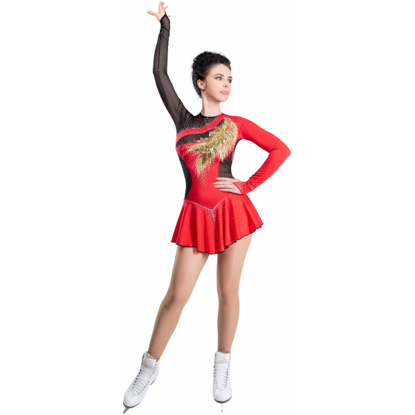 Eiskunstlaufkleid Stil A17 Schwarz Rot Italienischer Stoff, handgefertigt A17 Eiskunstlaufkleid