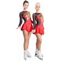 Eiskunstlaufkleid Stil A17 Schwarz Rot Italienischer Stoff, Handgemachtes A17 Eiskunstlaufkleid