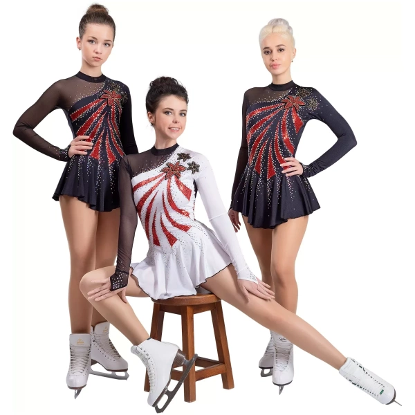 Robe de patinage artistique SGmoda Style : A18 / Blanc Rouge Robes
