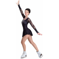 Vestido de patinaje artístico estilo A16 tela italiana negra, vestido de patinaje artístico A16 hecho a mano