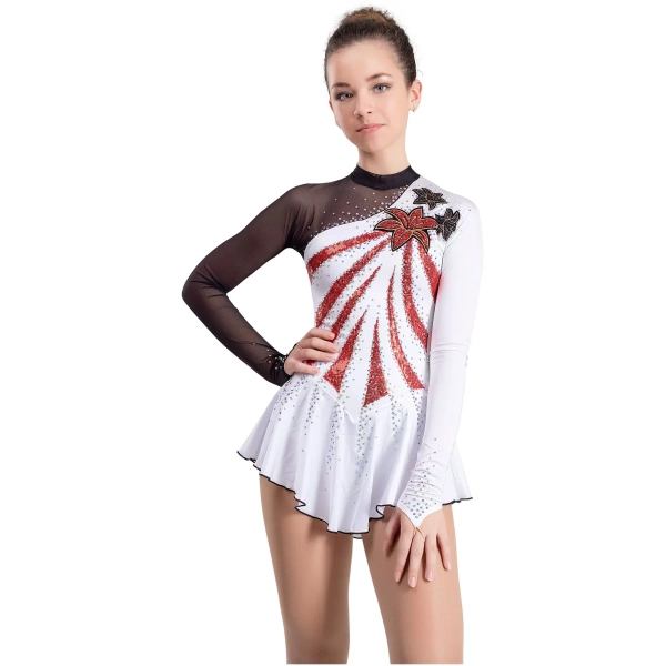 SGmoda Eiskunstlauf-Kleiderstil: A18 / Weiß-Rot Kleider