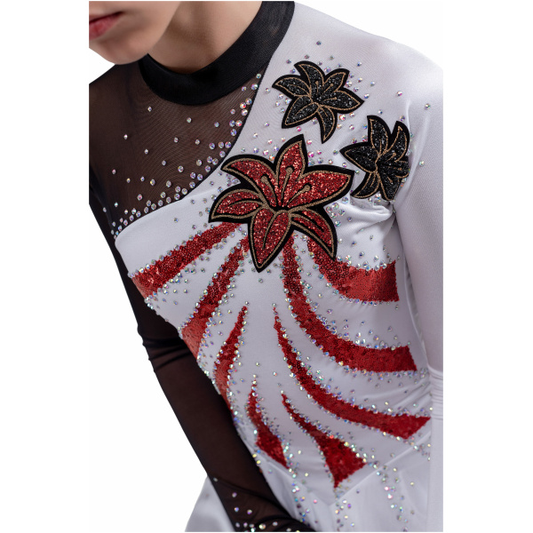 Vestido de patinaje artístico estilo A18 tela italiana roja blanca, hecho a mano Vestidos de patinaje artístico vestido de patinaje artístico