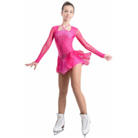 Figure Skating Dress Style A16 Strawberry Italian Fabric, Handmade A16 figure skating dress