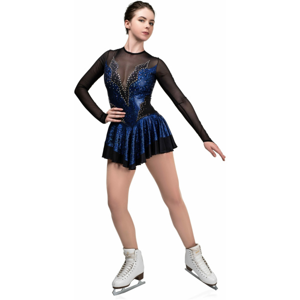 Vestido de patinaje artístico estilo A14 azul/holograma tela italiana, hecho a mano Vestido de patinaje artístico A14
