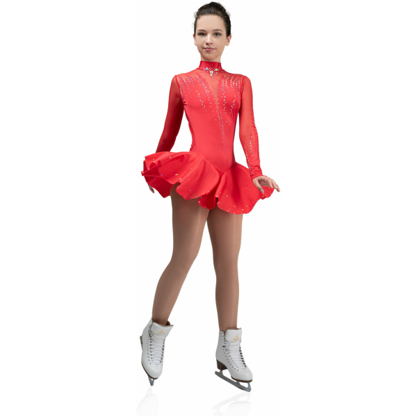Vestido de patinaje artístico estilo A19 tela italiana roja, hecho a mano Vestidos de patinaje artístico vestido de patinaje artístico
